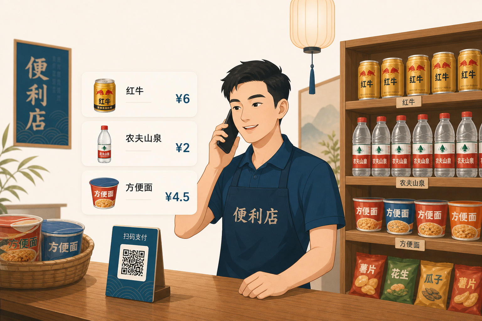 便利店老板手机记价目与库存
